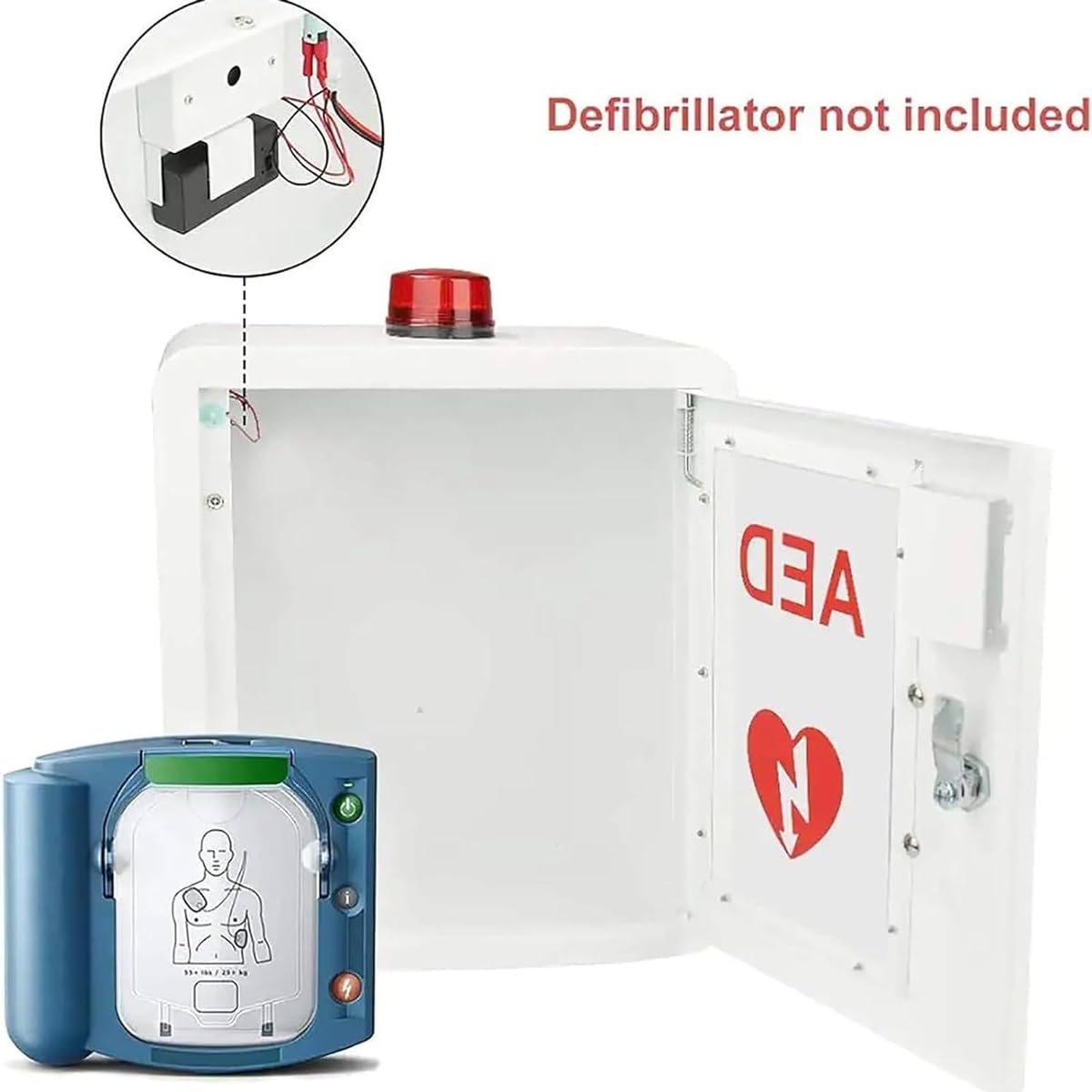 An der Wand montierter AED-Aufbewahrungsschrank,AED-Defibrillator-Wandschrank,Defibrillationsalarmbox,Erste-Hilfe-Schrank, mit transparentem Fenster und Schlüssel,blinkendem Alarmlicht,for Home-Office