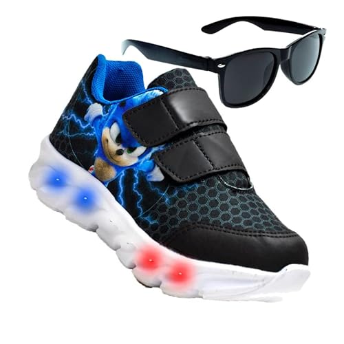 Tenis De Led Masculino Sonic Calce Facil Infantil Meninos Estilo Original + Oculos Cor:Bege;Tamanho: