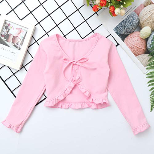 Yeahdor Kids Girls Classic Ballet Wrap Tops Knit Long Sleeve Bolero Cardigan Children Gymnastics Shrug Cover Up Pink 6 #TOP4