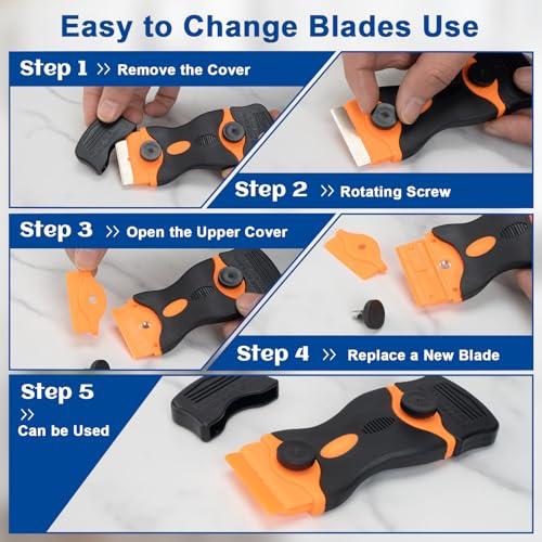 Aisoso Razor Scraper Tool 2 Pack, Razor Blade Scraper Tool with 20pcs Plastic Blades and 20pcs Metal Scraper Blades, Paint Scraper for Glass, Decals, Wallpaper, Stickers - Thumbnail 4