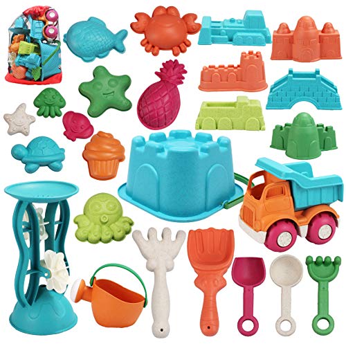 JOYIN 25 Pieces Beach Sand Toys Set with Mesh Bag Including Bucket, Car