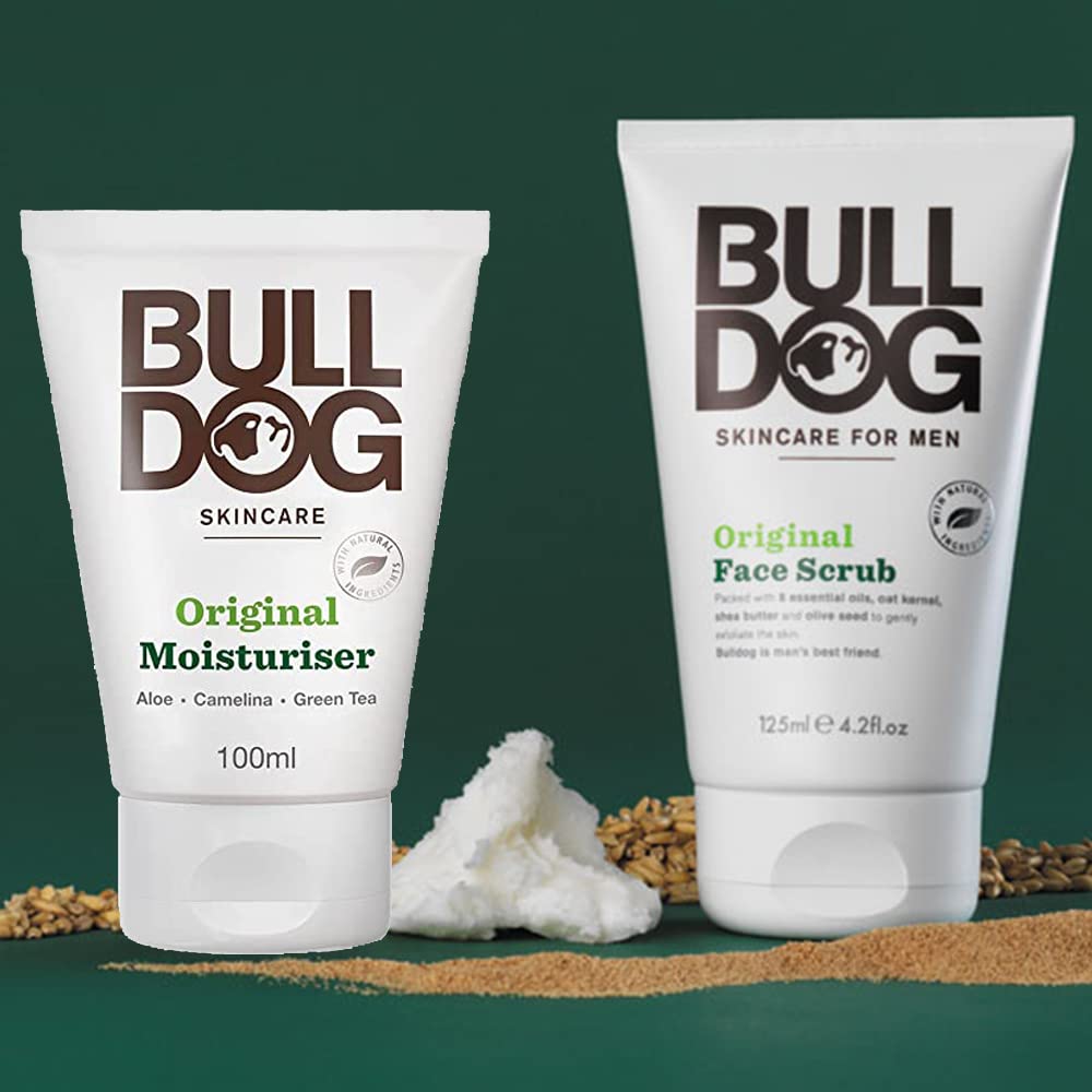 Bulldog Skincare-Kit Shave Collection - Incluye Maquinilla Original Bambú de 5 Hojas + Exfoliante Facial 125 ml + Crema Facial Hidratante 100 ml+ Brocha de Afeitar + Jabón de Afeitado 100 g + Bolsa