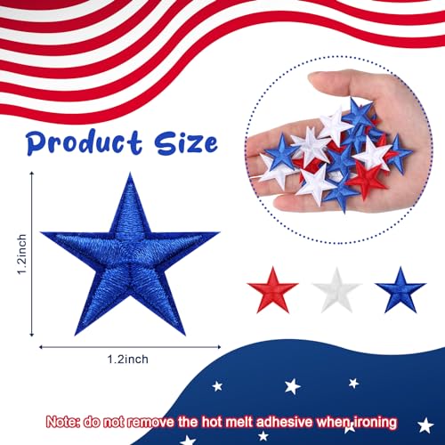 80 Pcs Star Iron on Patches Mini 5 Star Embroidered Patches Star Sew on Patches Decorative Patches Appliques Embellishments for DIY Craft Backpack Bag Hat Jacket Clothing Decoration(Red Blue White) - Thumbnail 2