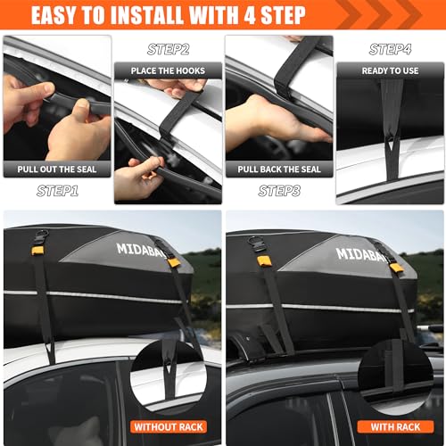 Image of MIDABAO Waterproof Duty Car Roof Top Carrier-Car Cargo Roof Bag Car Roof Top Carrier - Waterproof & Coated Zippers- Includes Anti-Slip Mat- for Cars with or Without Racks (12 Cubic feet)