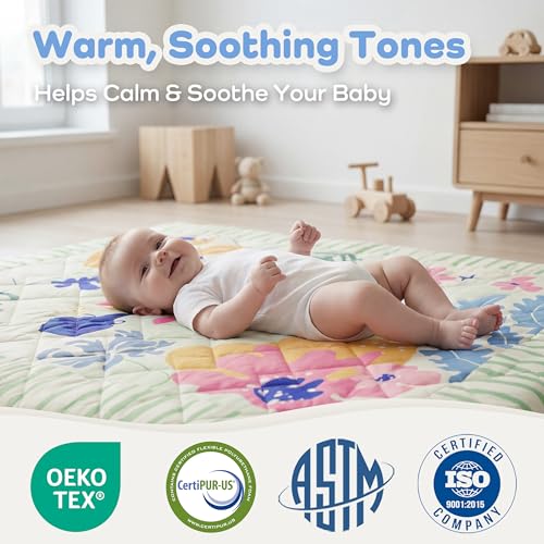 Image of 1.6 inch Thick Baby Play Mat, 50x50 Removable & Machine Washable Cover | Padded Memory Foam, Non-Slip Backing, 100% Baby-Safe Materials, Tummy Time Crawling, Outdoor, Bedroom, Living Room, Nursery