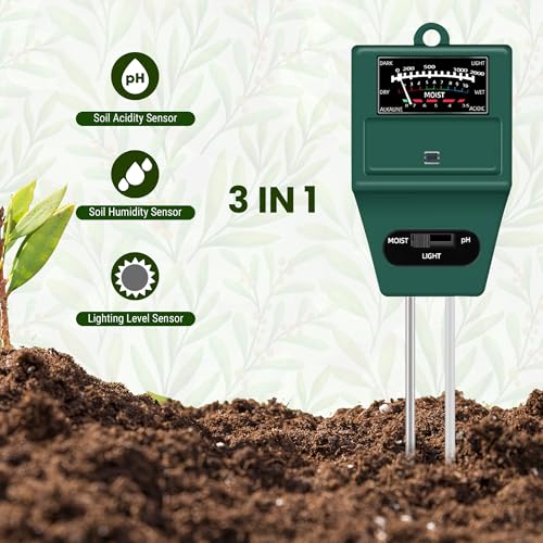 Image of Roots & Leaf Solar pH Meter for Soil Testing - New 3 in 1 Soil Moisture Sensor, Soil pH Meter for Agriculture & Solar Light Meter, Moisture Meter for Plants, Acidity Tester - Pack of 1