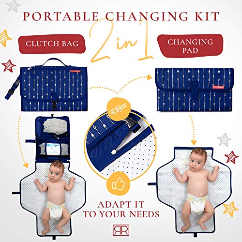 Portable Diaper Changing Pad Waterproof – B0Nus Insulated Baby Bottle Bag, 2-In-1 Diaper Clutch And Changing Mat, Wipe Clean Portable Changing Pad With Built-In Head Cushion (Dark Blue) #TOP2