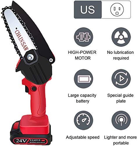 HOPELIGHT 4 Inch Mini Chainsaw with Brushless Motor, Hand Chainsaw with 24V Rechargeable Battery, Pruning Shears Chainsaw for Tree Branch Wood Cutting