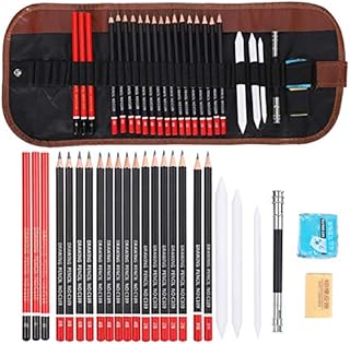 Conjunto de lápis de desenho de esboço de arte, caneta de desenho de carvão, ferramenta de desenho para presente com estojo de transporte de borracha para iniciantes, crianças ou artistas