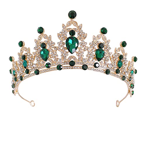 BinPhorm Kristall Tiara Krone für Damen Elegante Brautkrone Hochzeit Prinzessin Diadem mit Grünem Glitzer Perfekt für Geburtstag ELSA Kostüm Torte & Hochzeitsbraut Mädchenkrone & Goddess Crown