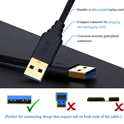Besgoods Usb 3.0 Cable Male To Male, 2-Pack Braided 6Ft Usb To Usb Cable Type A Male Double End Usb Cord Compatible Hard Drive Enclosures, Dvd Player, Laptop Cooler - Black #TOP1