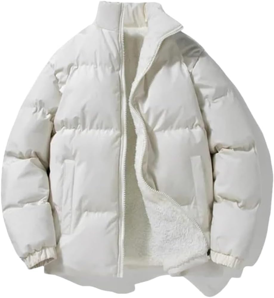 Men Cargo Cotton Padded Jacket Winter Warm Bubble Parka Thick Fleece Lining Overcoat Casual Outdoor Coat