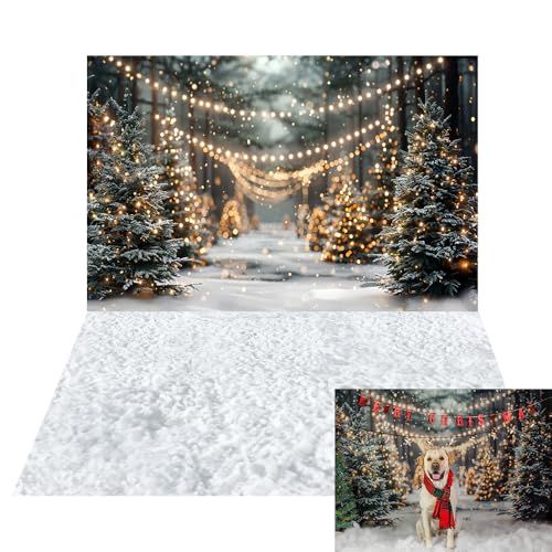 Toile de fond de Noël d'hiver Bokeh accessoires photo sapins neige blanche décor studio 3x2m