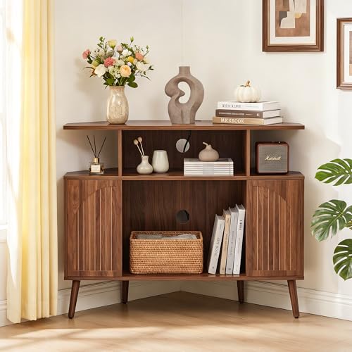 FurSch Mid Century Small Corner TV Stand