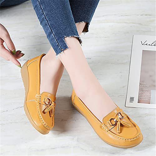 Image of Women Loafers Leather Rubber Sole Slip On Walking Flats Casual Moccasin Boat Shoes