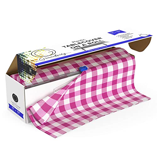 Grandipity Plastic Tablecloth Roll – 54" X100' Pink Gingham Plastic Table Cloths For Parties Disposable With Cutter Box - Cut To Size Disposable Tablecloth Plastic Table Cover For Rectangle & Round #TOP15