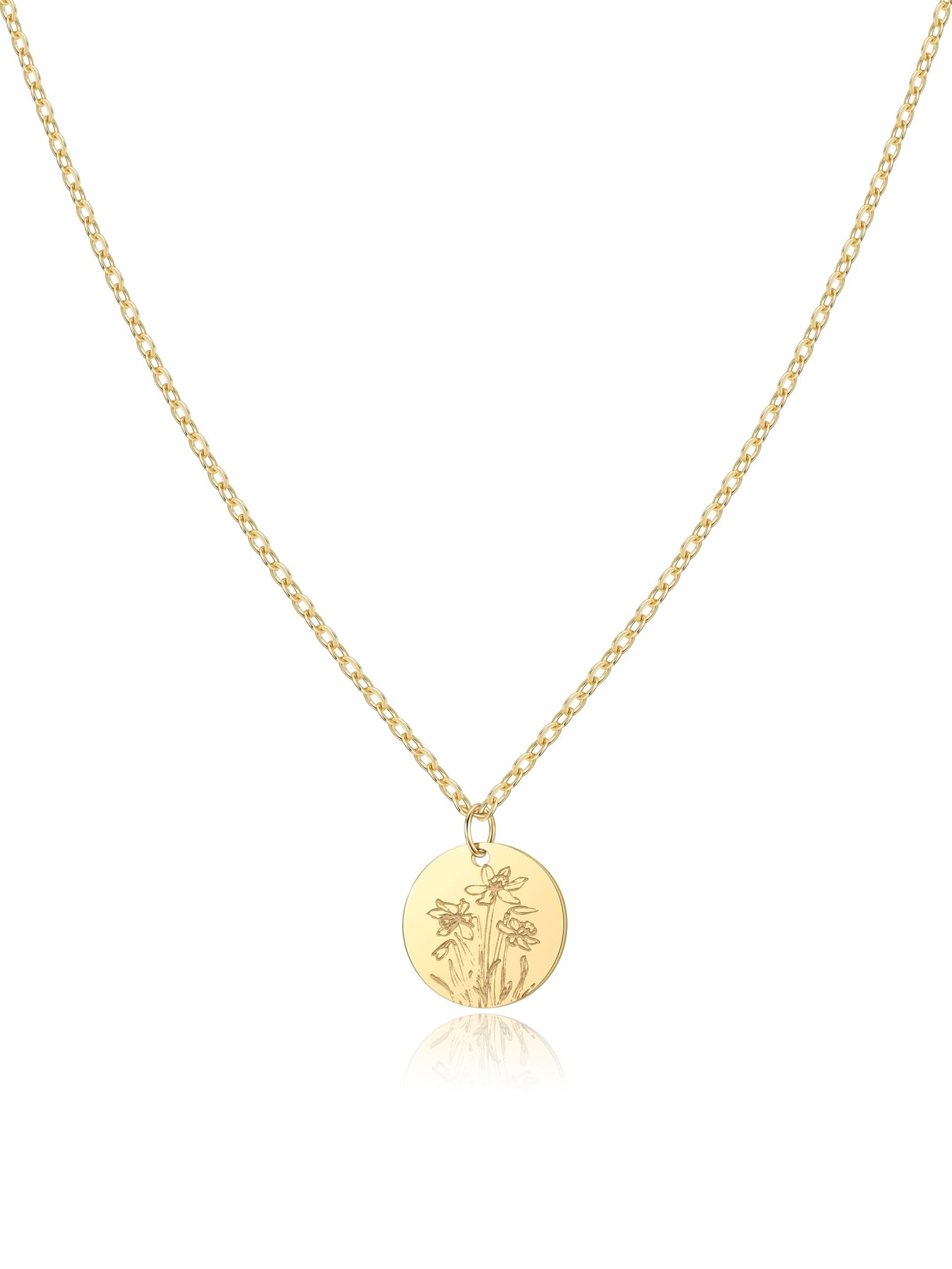 PENLYUBirth Flower Necklace, Gold Plated Floral Pendant Necklaces for Women, Simple Dainty Birth Month Flower Necklace, Birthday Jewelry for Women - 12 Month