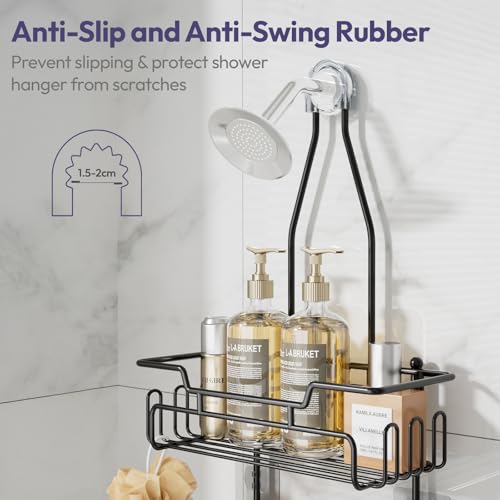 SWTYMIKI Bathroom Shower Caddy Hanging - 3 Tier Rustproof Over Shower Head Organizer, No Drilling Bathroom Shelf with 16 Hooks & Soap Holder, Anti-Swing Rack for Shampoo,Sponge,Towel, Black, Medium by SWTYMIKI - Image 4