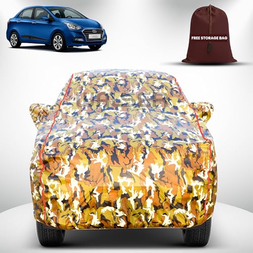 Image of Walser Waterproof Car Cover for Hyundai Xcent | All-Weather Full Car Body Protection | with Mirror & Antenna Pocket | Dustproof, Windproof & Anti-Scratch Lining, Camouflage
