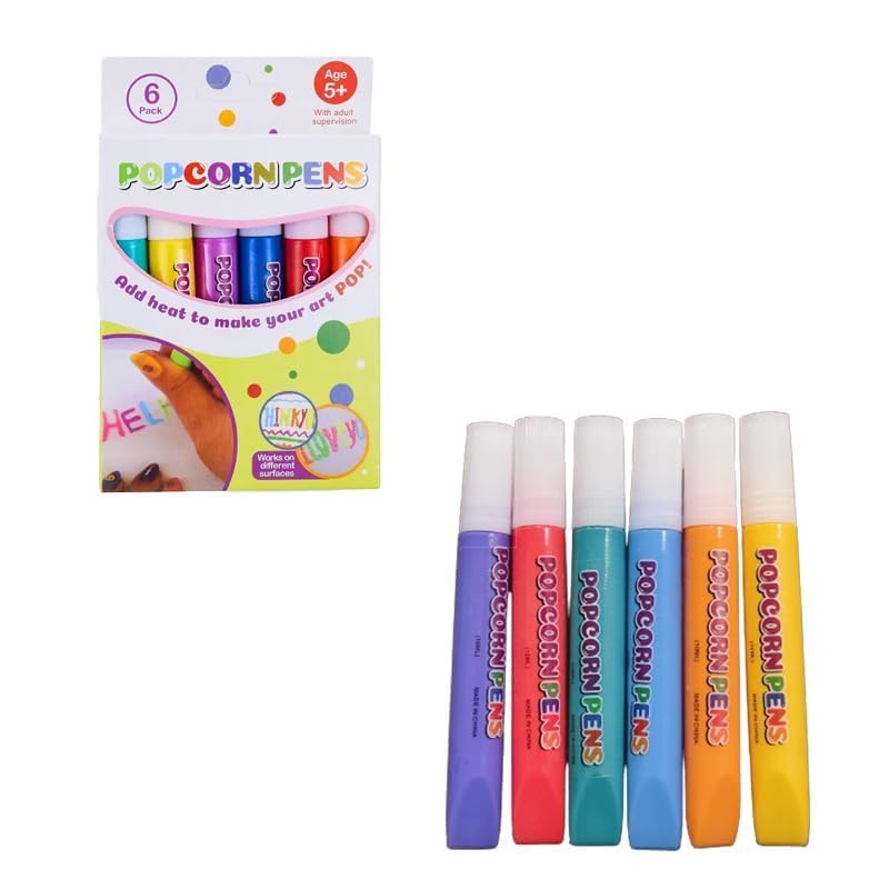 Arham Essentials HUB Bubble Popcorn Drawing Pen Magic Puffy 3D DIY Colorful Art Safe kids Marker for Birthday Gift Colour Pen Set Of 6 Pop up Effect pens for Kids Birthday Return Gift party-image-47