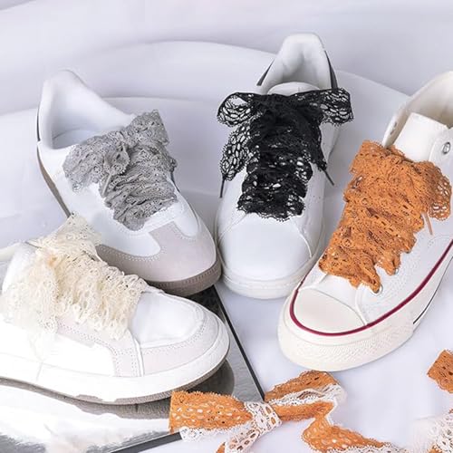 Fashion Lace Shoelaces 2 Pairs 2.5CM Wide Lacy Shoe Laces Flat Fancy Ribbon Shoe Laces for Women3