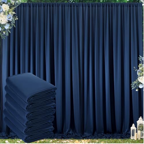 30 ft x 8 ft Navy Blue Backdrop Curtain Panels, 6 Panels 5 ft x 8 ft Wrinkle Free Polyester Photography Backdrop Drapes, Wedding Party Home Decoration Supplies