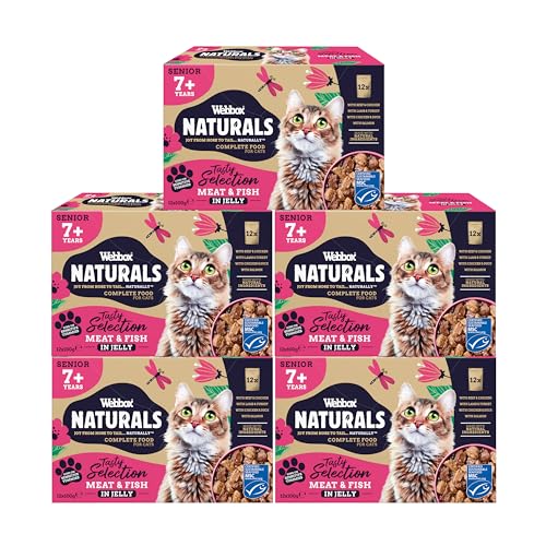 Webbox Naturals Complete Senior (7+) Wet Cat Food, 60 x Meat & Fish in Jelly Variety Pack – Natural Ingredients and No Nasties (60 x 100g Pouches)