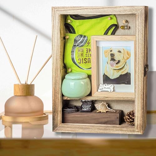 Image of Original Wood 11x16 Large Shadow Box Frame Deep Shadow Box with Shelves Memorial Shadow Box Display Case with Linen Back for Handicrafts,Picture Frames,Medals, Coins,Pins Collection and More