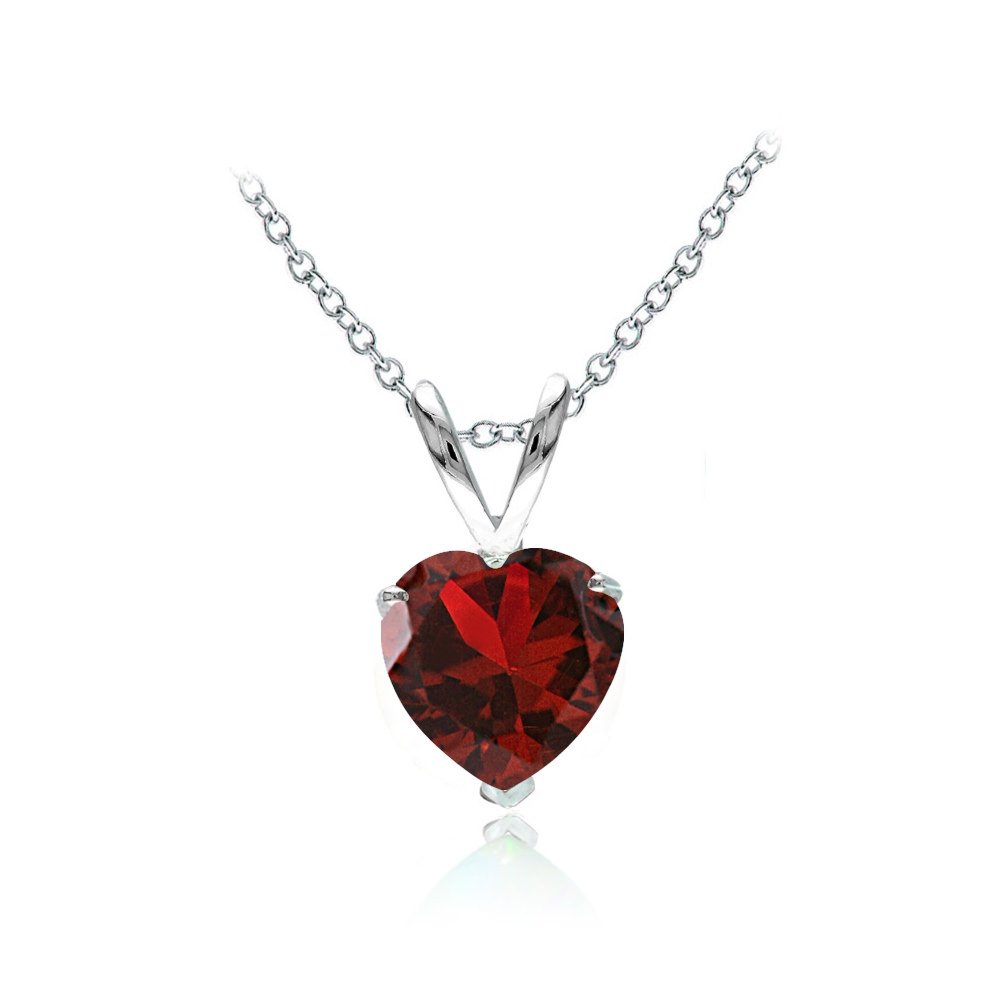 Sterling Silver 7mm Heart Genuine, Created or Simulated Birthstone Solitaire Necklace, 18", Created Ruby