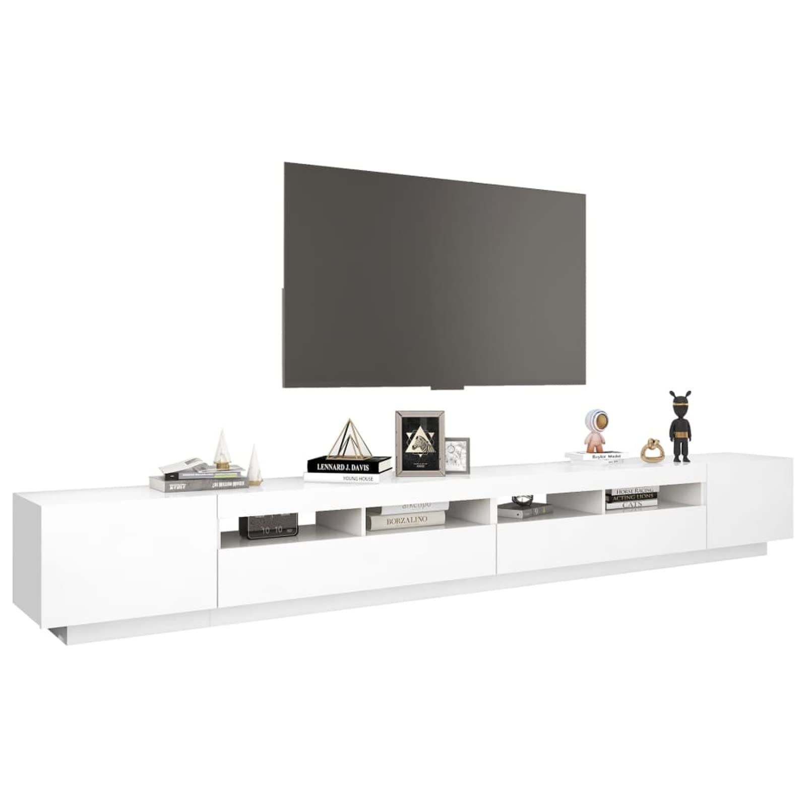 IKAYAA Mueble de TV con Luces LED, Mueble para TV de 300 cm, Armario Bajo con iluminación LED, para Salón. Diseño Moderno. Muebles De Salon Mesa Television Blanco