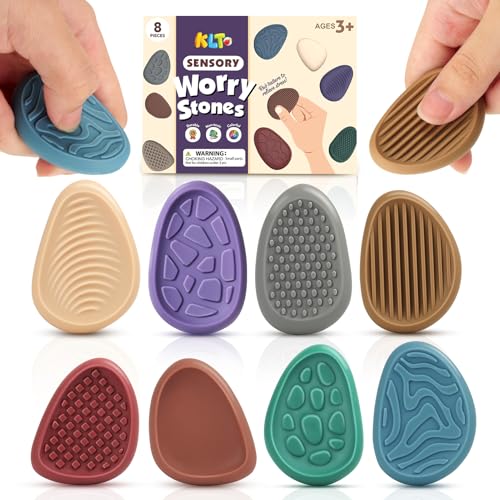 Fidget Toys Adults Sensory Stone: 8 Pack Texture Worry Stone for Kids Calming – Sensory Autism Toys for Stress Relief – Quiet Small Fidgets for Classroom Prizes