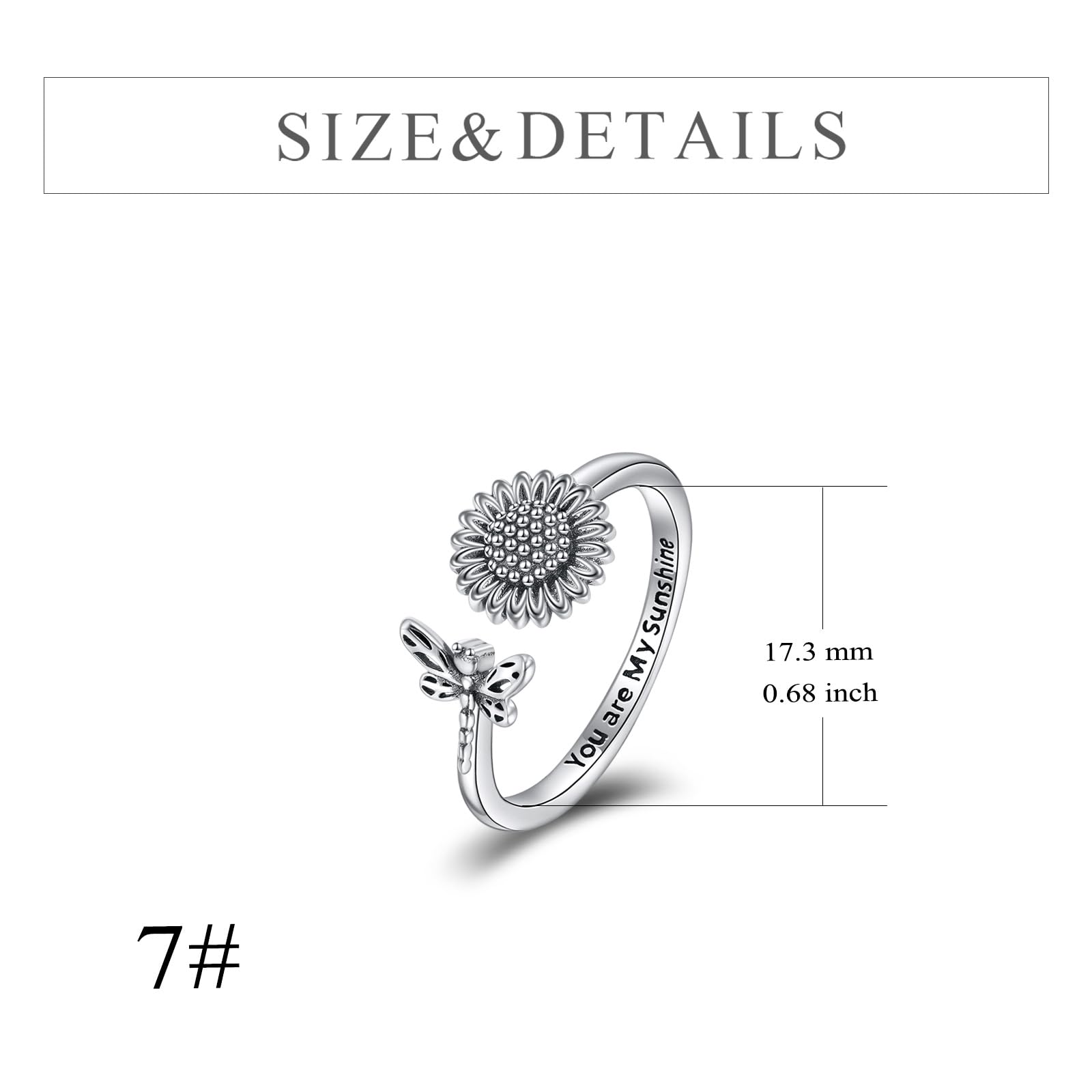 YFN Sunfower - Anillo de plata de ley vintage ajustable con girasol, regalo para mujeres y niñas