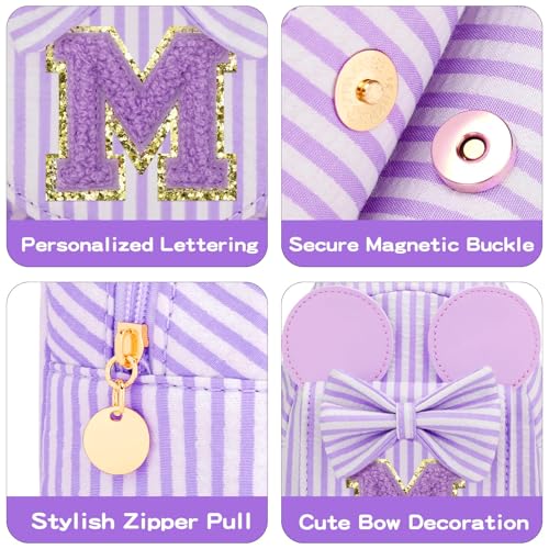Image of Initial Purse for Girls Kids,Birthday Gifts for 3-8 Years Old | Personalized Crossbody Bag, Small Toddler Sling Bag Cute Fanny Pack, Gift for Daughter Sister Grandkids, Striped Purple M