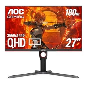 AOC Q27G3XMN 27″ 2K QHD Gaming Monitor, 2560×1440, Mini LED, 180Hz, HDMI 2.0 x 1, DisplayPort 1.4 x1, Adaptive Sync, Xbox/PS5/Switch Ready, 3-Year Zero-Bright-dot