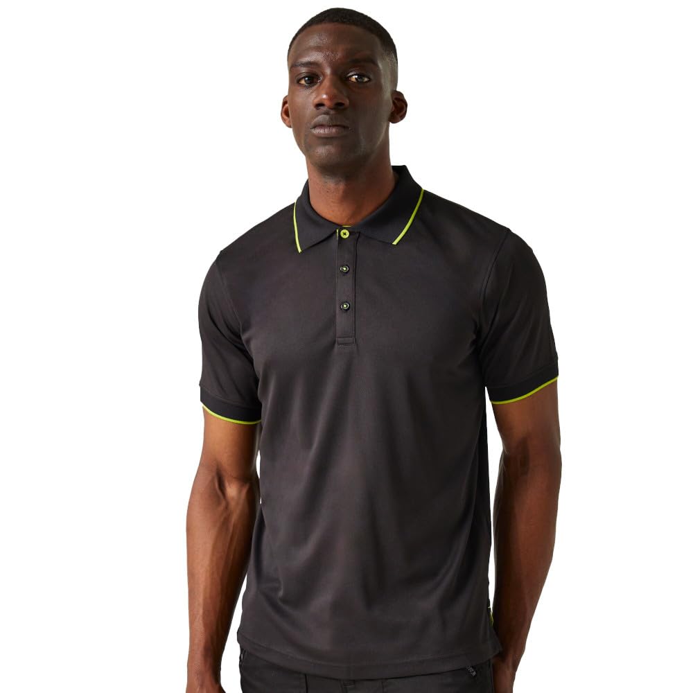 Regatta Professional Mens Navigate Short Sleeved Polo Shirts Black/Green