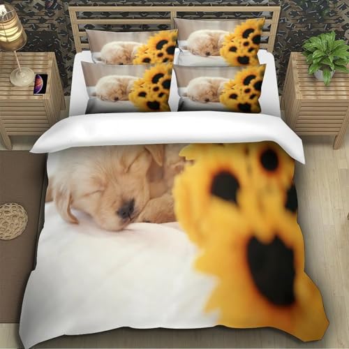 Housse de couette chiot mignon 135x200 parure lit 3D microfibre - 5