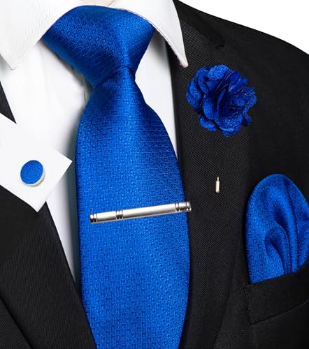 Image of JEMYGINS Mens Tie and Pocket Square,Lapel Pin,Cufflinks,Tie Clip Sets with Gift Box 5PCS