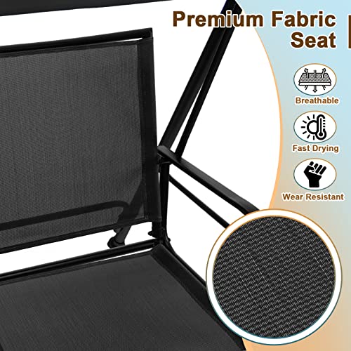 Image of Tangkula 2 Person Porch Swing, Patio Swing with Adjustable Canopy, Comfortable Fabric Seat & Heavy-Duty Steel Frame, Outdoor Canopy Swing for Patio, Garden, Poolside (Black)
