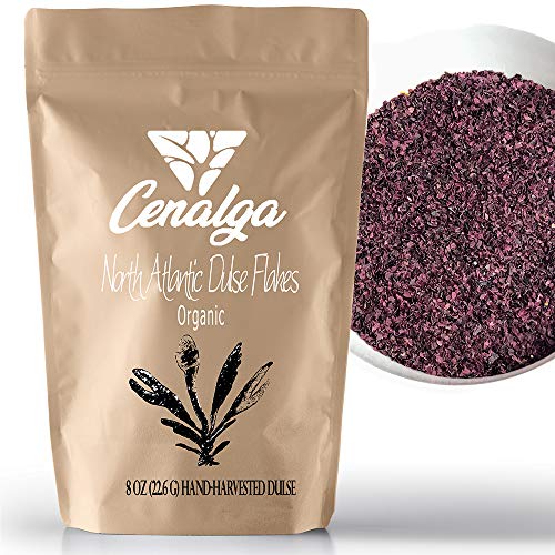 CENALGA Organic Dulse Flakes - We avoid Plastic 8 oz / 226 g Pouch - Gulf of Maine Seaweed - GMO-Free - Fat-Free - Gluten-Free - Perfect for Paleo Diet or Keto Diet <3