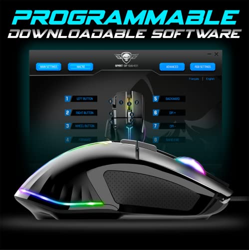 Spirit Of Gamer | Souris Gamer Filaire pour PC 12800 DPI | Souris RGB avec 8 Boutons Programmables Dont 1 Rapid Fire | Rétroéclairage 13 Effets | Gaming Mouse Ergonomique – Image 6