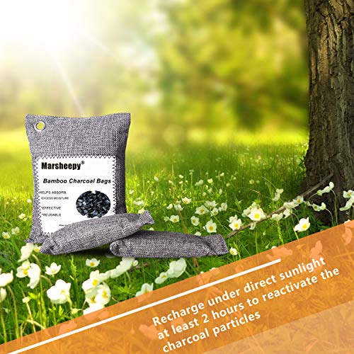Marsheepy 12 Pack Bamboo Charcoal Bags,Car Air Fresheners, Charcoal Odor Absorber, Shoe Deodorizer Bags, Odor Eliminator for Home, Pets, Car, Closet (200g X 2 and 75g x 10)