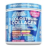 Bovine Colostrum Powder + Collagen Peptides with L-Glutamine L-Lysine Prebiotics Probiotics Digestive Enzymes Vitamin D K2 C Quercetin & Folate | Gut Health Supplement Internal Glow By Clean Nutra