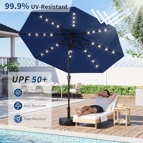 GarveeLife 9FT Patio Umbrella Outdoor, Table Umbrella with solar lights, 8 Sturdy Ribs UV Protection Waterproof for Garden, Pool, Deck (Navy) by GarveeLife - Used condition - Image 5