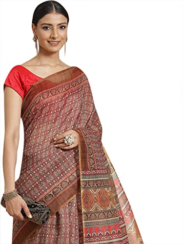 Image of Amazon Brand - Anarva Women's Kalamkari Saree With Blouse Piece
