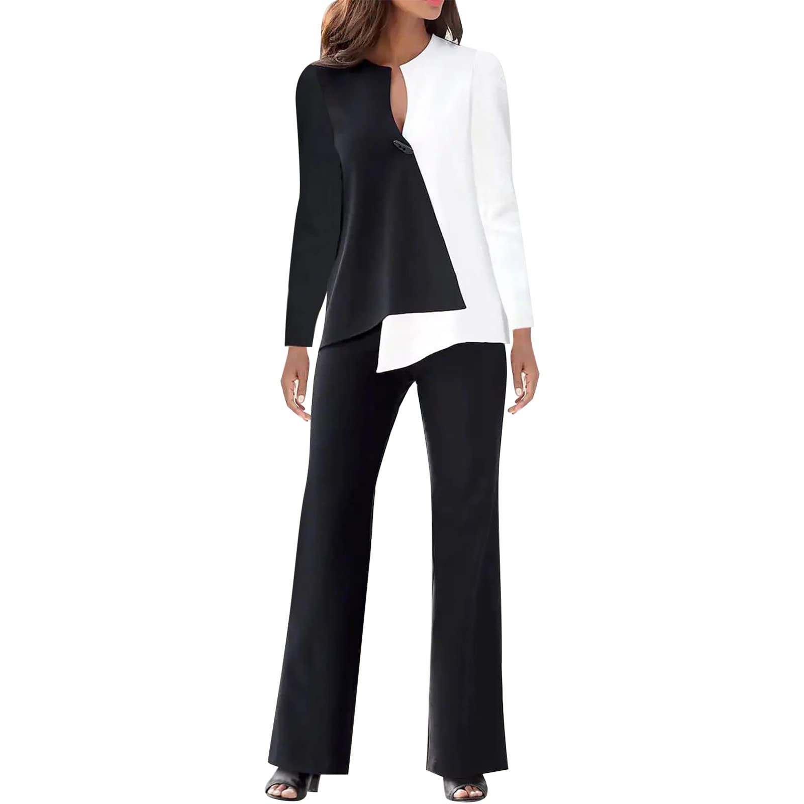 LZPCarra Traje de pantalón para mujer de boda de 2 piezas - Monos y monos para niñas, elegante 2 piezas, suéter de manga larga, pantalones largos, traje de ocio, informal, conjunto informal de