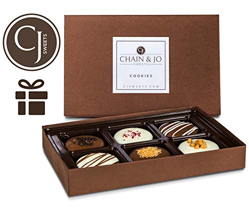 Chain & Jo Sweets Holiday Gift, Valentine's Day Gift Chocolate Covered Cookies, Gift Box Assortment,Dairy Chocolate, 6 Toppings, Gift Basket, Chocolate Gifts