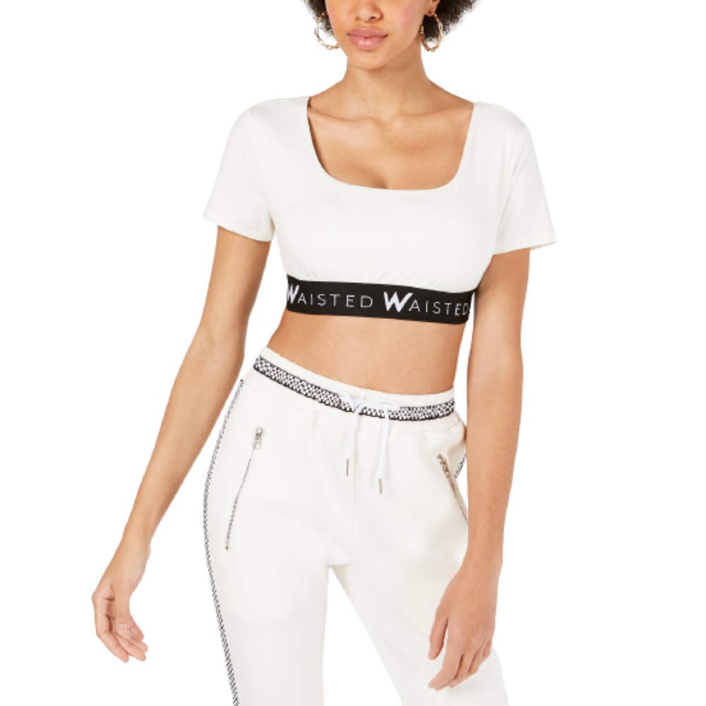 Wasted Elastic-Band Logo Crop Top - White S