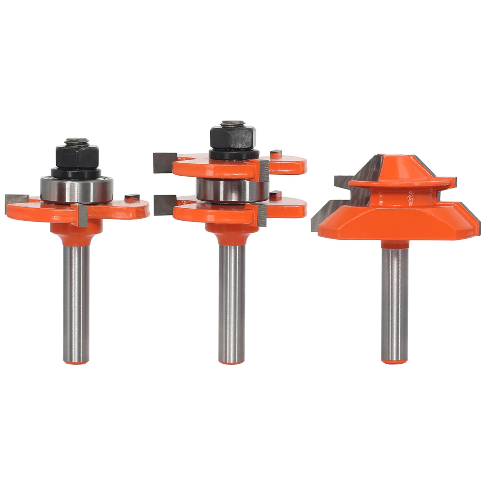 Fresa de inglete de 3 piezas de 45 grados de ranura y muelle, juego de fresas de 8 mm, fresa de disco con 4 rodamientos, fresa de carburo de tungsteno para trabajar la madera