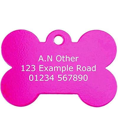 Personalised, Engraved 38x25mm Bone Dog Tags, Both Sides Engraved, Choice Of Colours, Medium/Large Aluminium Pet Tags (Pink)