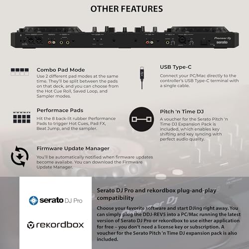 Image of Pioneer DDJ-REV5 Scratch-Style 2-Channel Professional DJ Controller Bundle with Case, Headphones, XLR Cable, TRS-to-RCA Breakout Cable, and Austin Bazaar Polishing Cloth